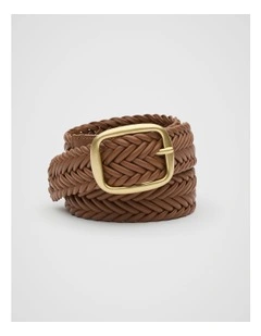 Nova Woven Leather Belt in Deep Tan
