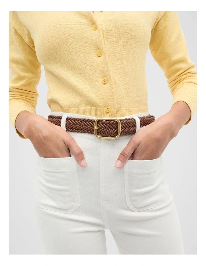Nova Woven Leather Belt in Deep Tan image 2