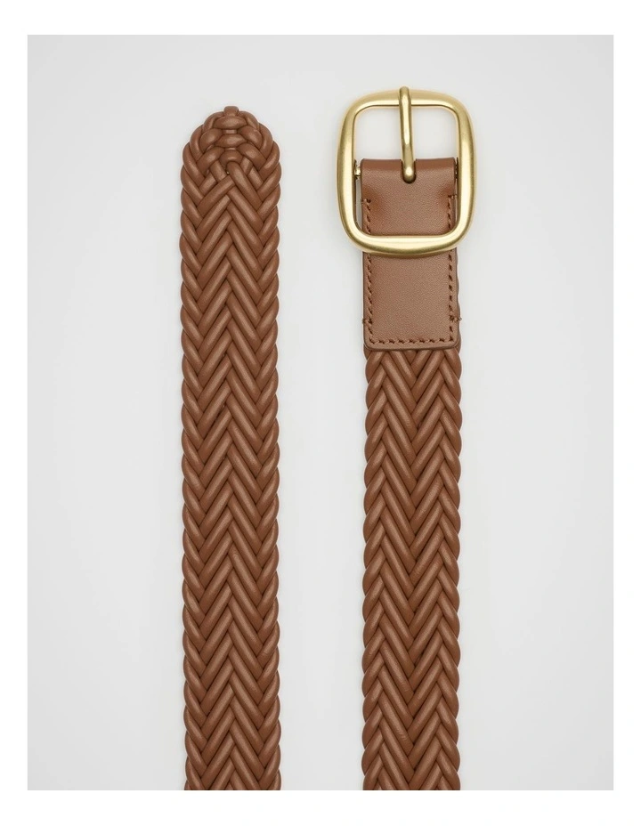 Nova Woven Leather Belt in Deep Tan image 3