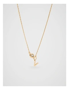 Stone Drop Initial Necklace in Gold