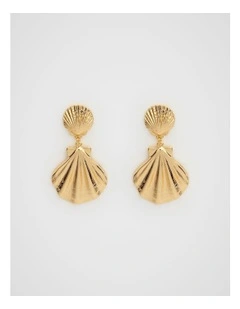Shell Charm Statement Drop Earring in Gold
