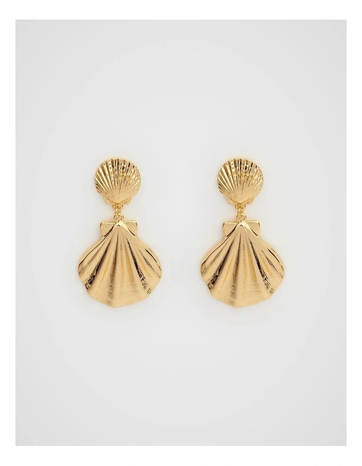 Shell Charm Statement Drop Earring in Gold image 1