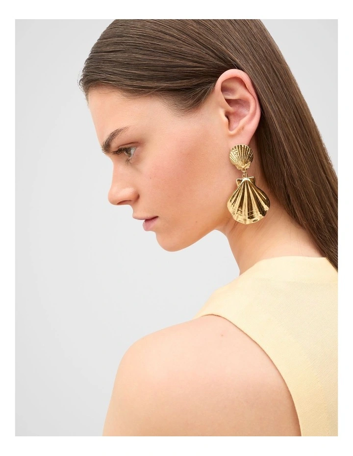 Shell Charm Statement Drop Earring in Gold image 2