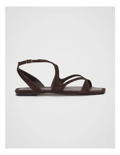 Deven Curved Strap Sandal in Chocolate Suede