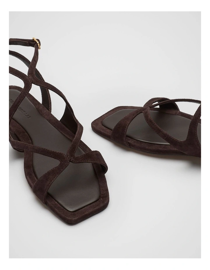 Deven Curved Strap Sandal in Chocolate Suede image 3
