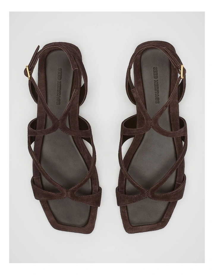 Deven Curved Strap Sandal in Chocolate Suede image 4