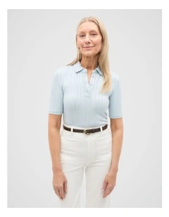 Rib Half Placket Polo Top in Bluebell
