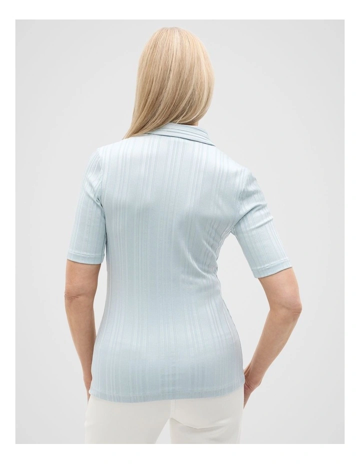 Rib Half Placket Polo Top in Bluebell image 2