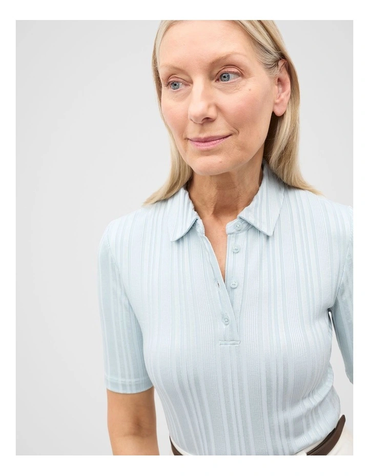 Rib Half Placket Polo Top in Bluebell image 4