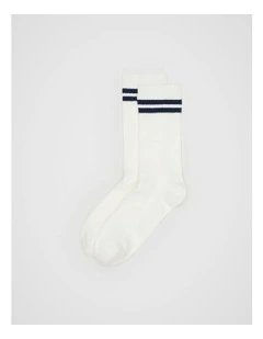 Stripe Rib Crew Sock in Twilight Blue Stripe