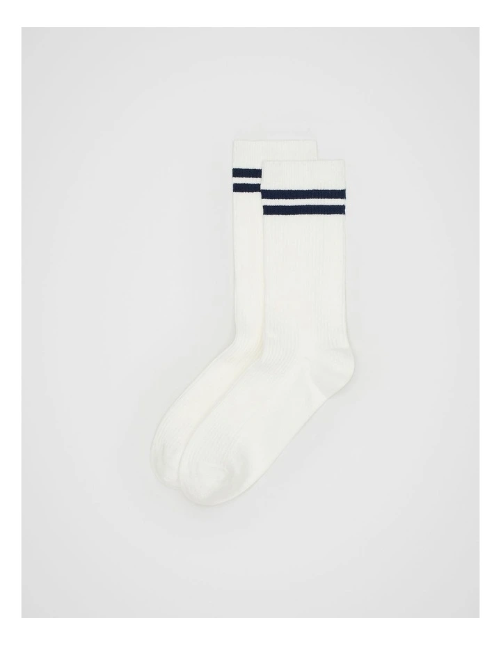 Stripe Rib Crew Sock in Twilight Blue Stripe image 1