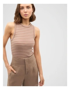Core Australian Cotton Rib Tank in Nutmeg Stripe