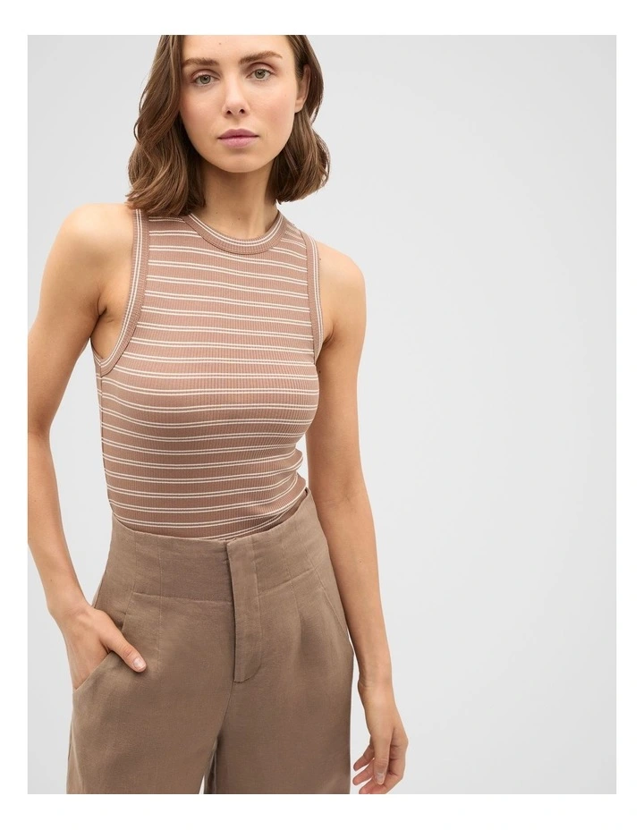 Core Australian Cotton Rib Tank in Nutmeg Stripe image 1