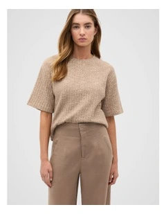 Textured Longline Boxy Tee in Nutmeg Twist
