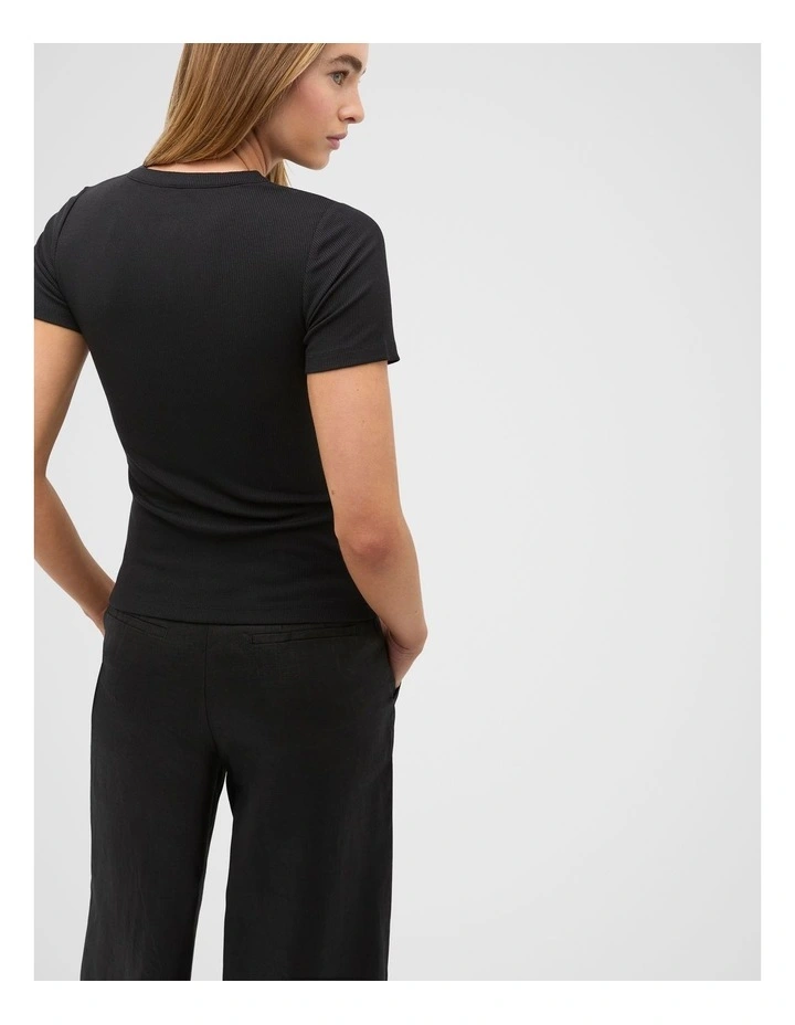 Rib Button Through Top in Black image 2