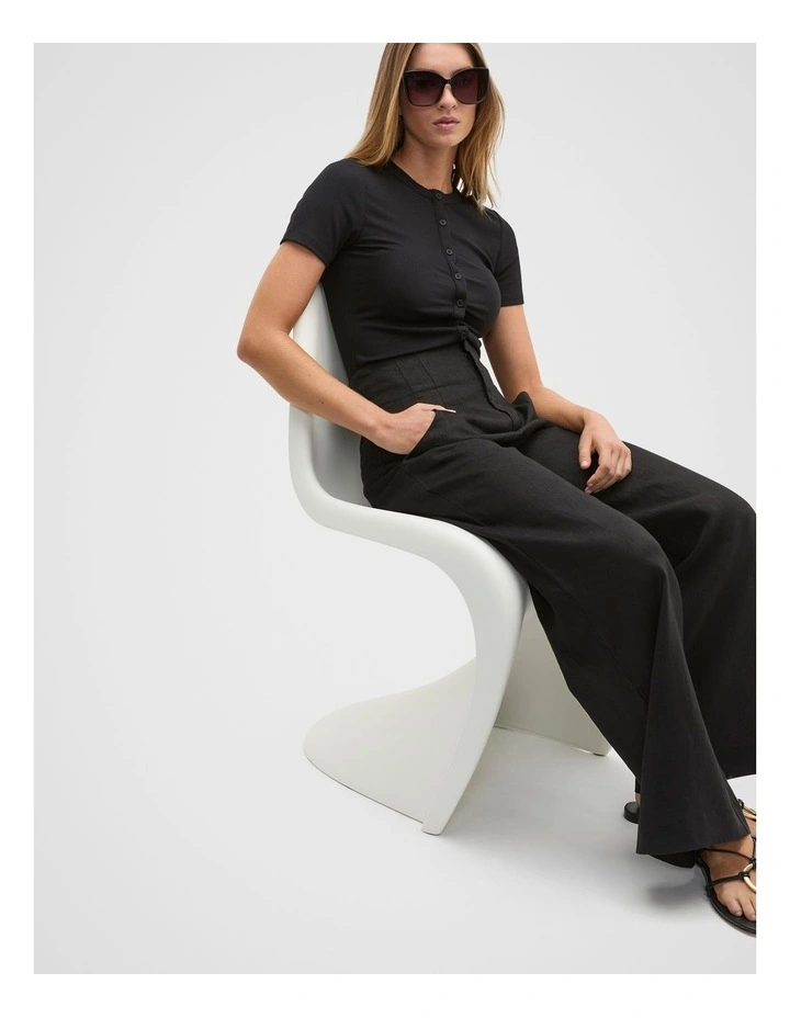 Rib Button Through Top in Black image 3