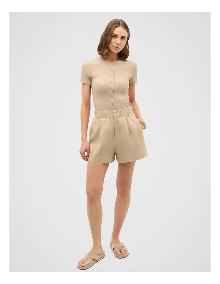 Rib Button Through Top in Iced Latte image 4
