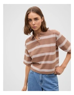 Stripe Boxy Polo in Nutmeg Stripe