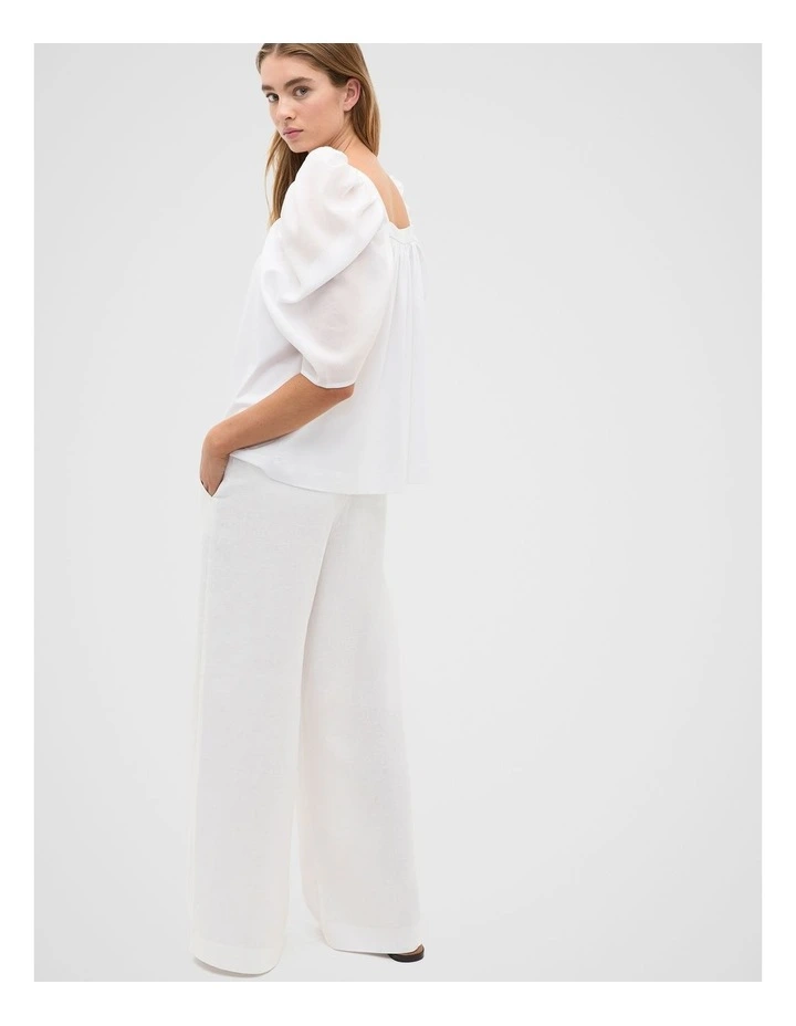 Square Neck Gathered Sleeve Top in Whisper White image 2