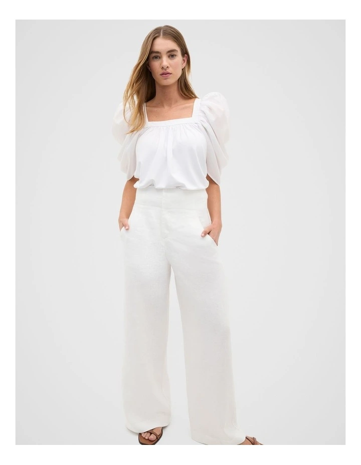 Square Neck Gathered Sleeve Top in Whisper White image 4
