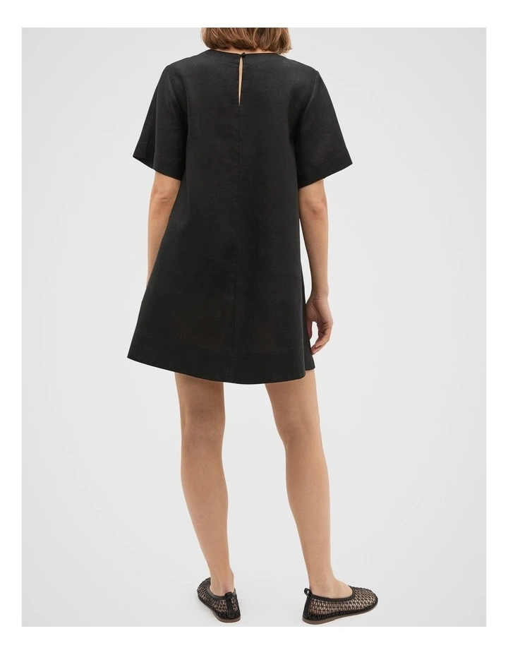 Linen Short Sleeve Mini Dress in Black image 2