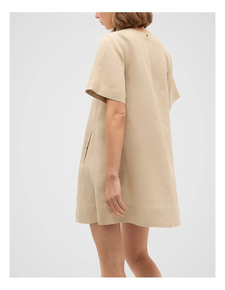 Linen Short Sleeve Mini Dress in Iced Latte image 2