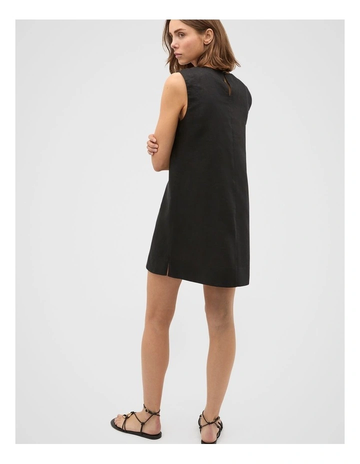 Linen A Line Mini Dress in Black image 2