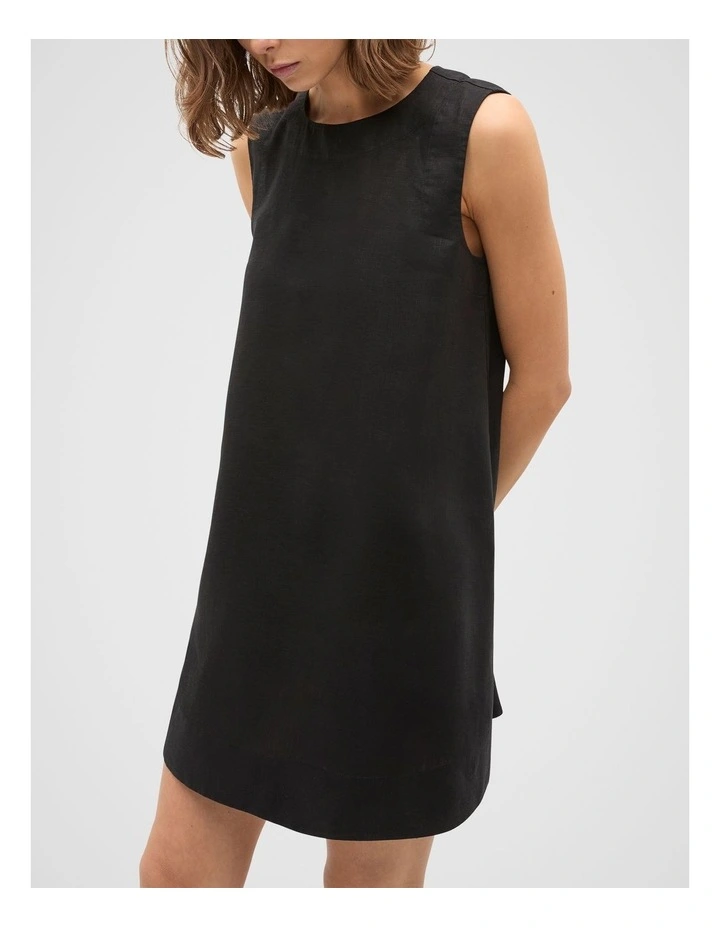 Linen A Line Mini Dress in Black image 4