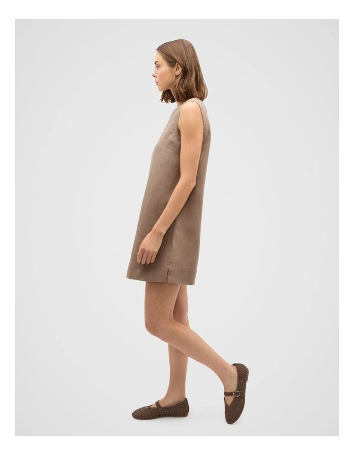 Linen A Line Mini Dress in Nutmeg image 3