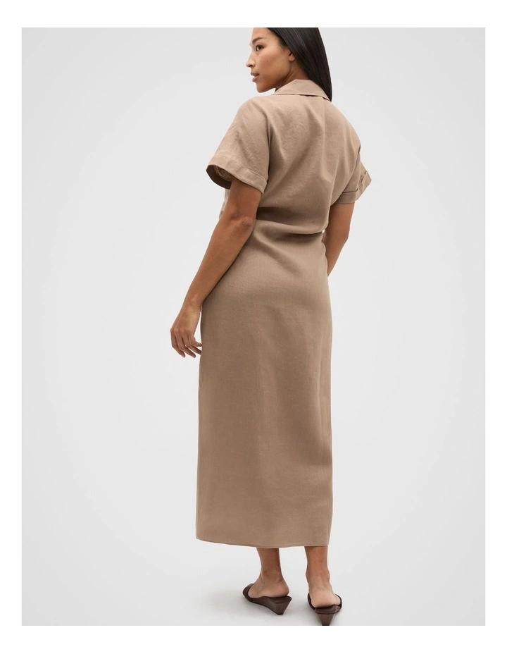 Linen Ruched Shirt Dress in Nutmeg image 6