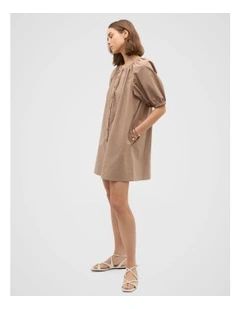Poplin Full Mini Dress in Nutmeg