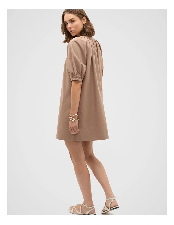 Poplin Full Mini Dress in Nutmeg image 2