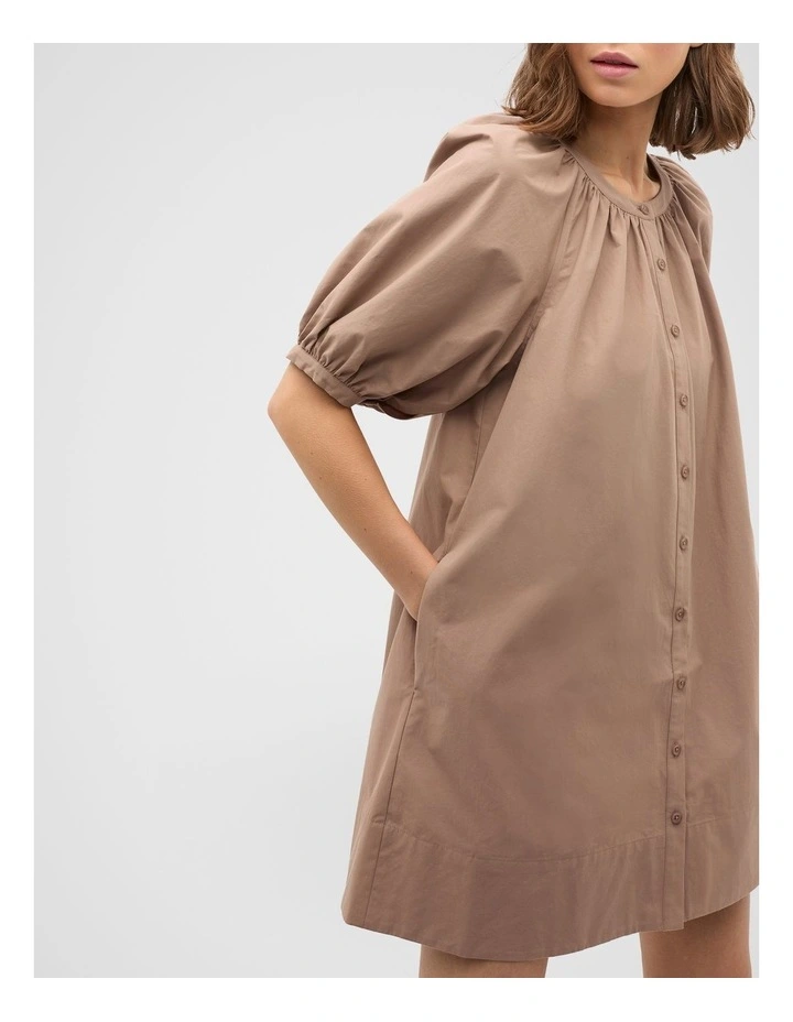 Poplin Full Mini Dress in Nutmeg image 3