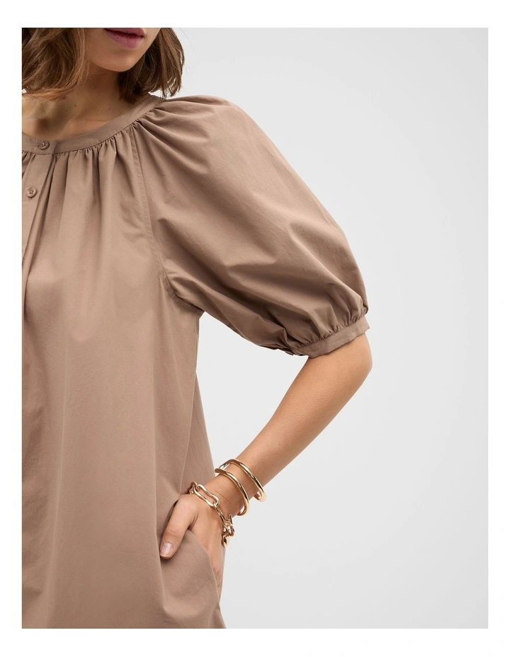 Poplin Full Mini Dress in Nutmeg image 4