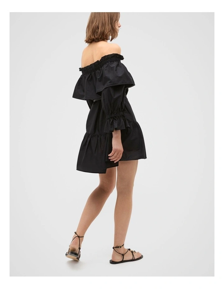 Voile Off Shoulder Ruffle Dress in Black image 2