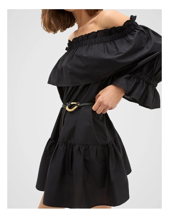 Voile Off Shoulder Ruffle Dress in Black image 3