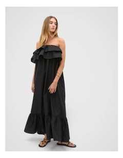 Voile Strapless Ruffle Maxi Dress in Black