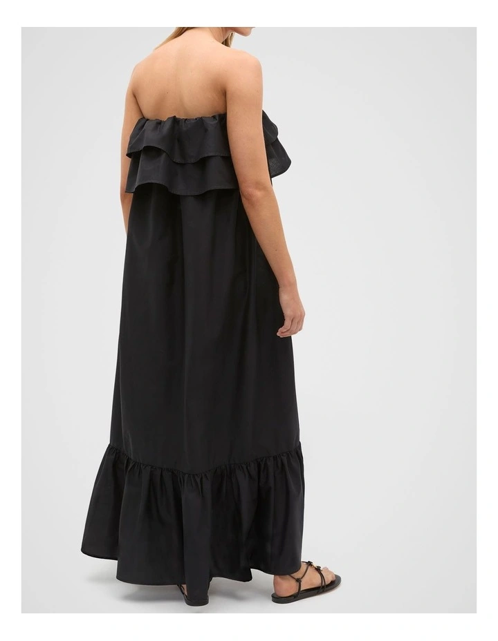 Voile Strapless Ruffle Maxi Dress in Black image 2