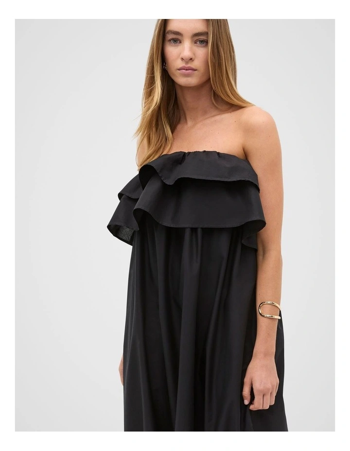Voile Strapless Ruffle Maxi Dress in Black image 3