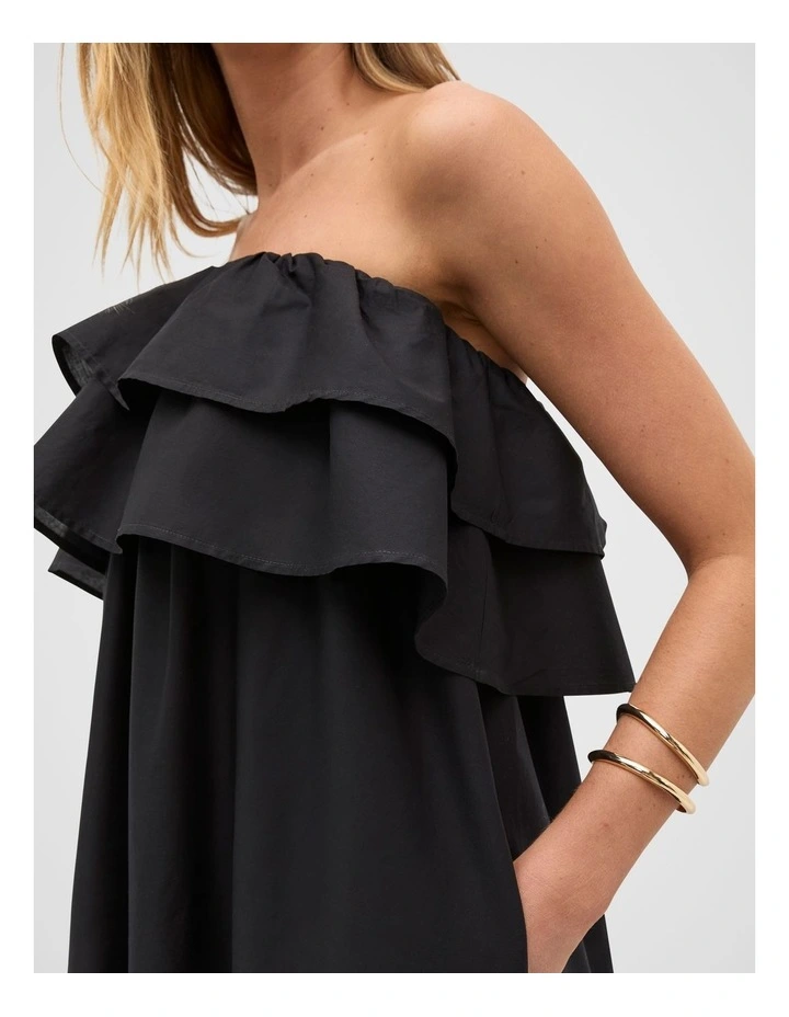 Voile Strapless Ruffle Maxi Dress in Black image 4