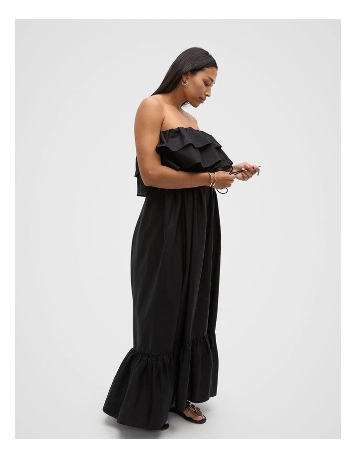 Voile Strapless Ruffle Maxi Dress in Black image 5