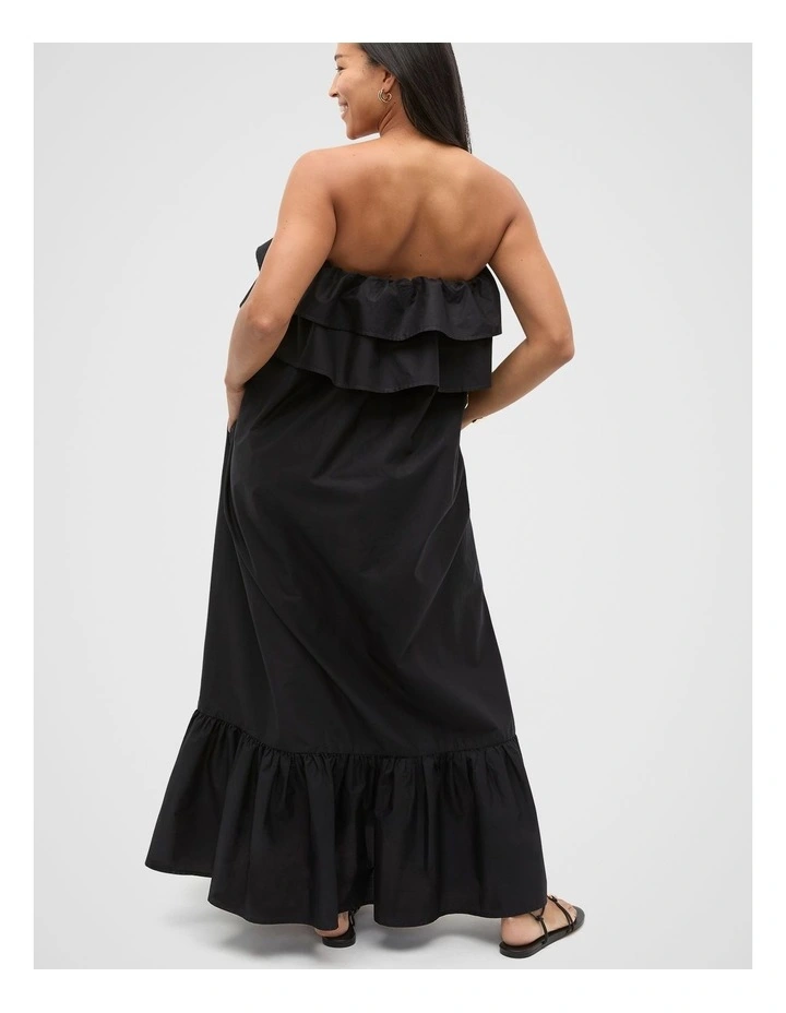 Voile Strapless Ruffle Maxi Dress in Black image 6