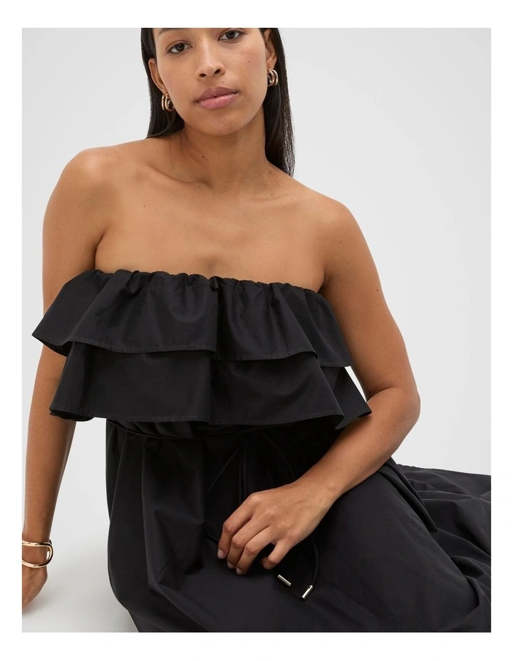 Voile Strapless Ruffle Maxi Dress in Black image 7