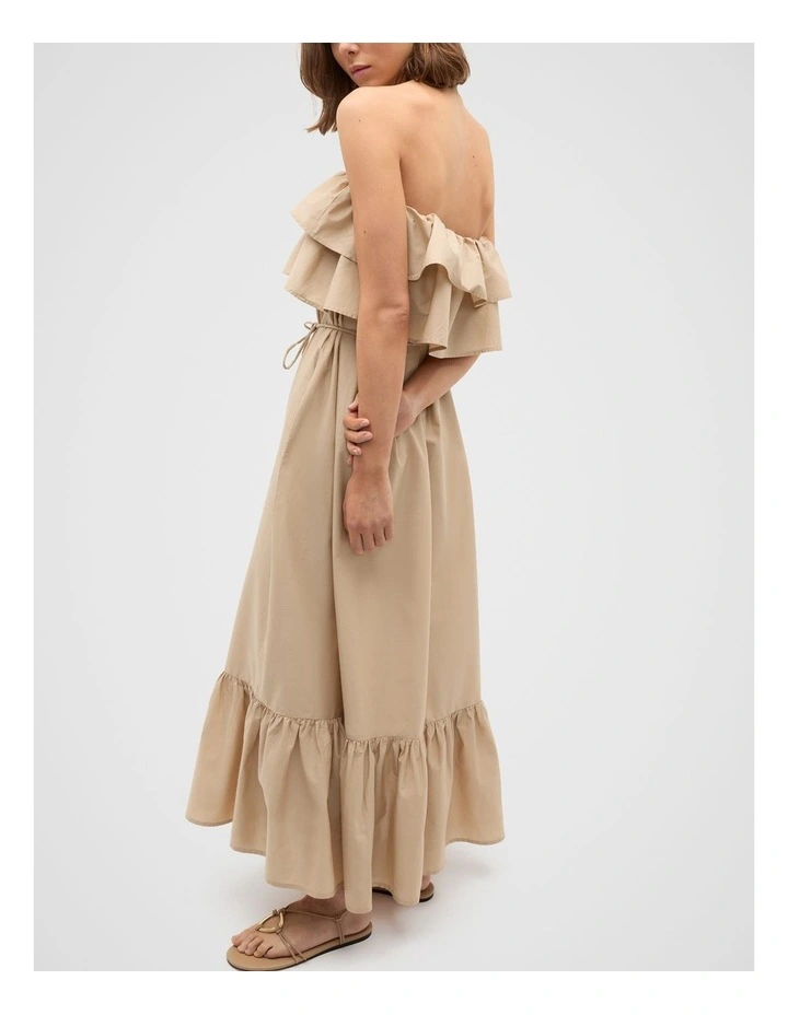 Voile Strapless Ruffle Maxi Dress in Iced Latte image 2