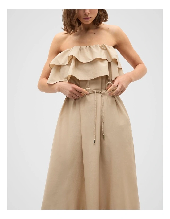 Voile Strapless Ruffle Maxi Dress in Iced Latte image 3