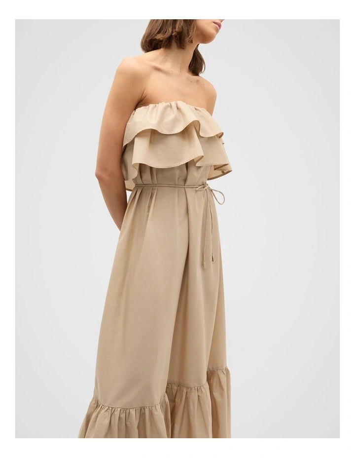 Voile Strapless Ruffle Maxi Dress in Iced Latte image 4