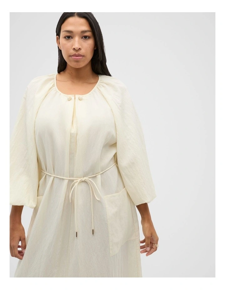 Crushed Gathered Maxi Dress in Butter Cream image 3