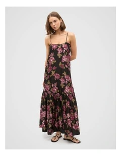 Silk Floral Midi Dress in Multi