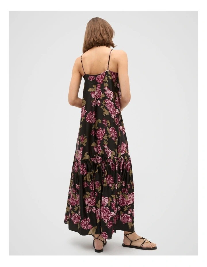 Silk Floral Midi Dress in Multi image 2
