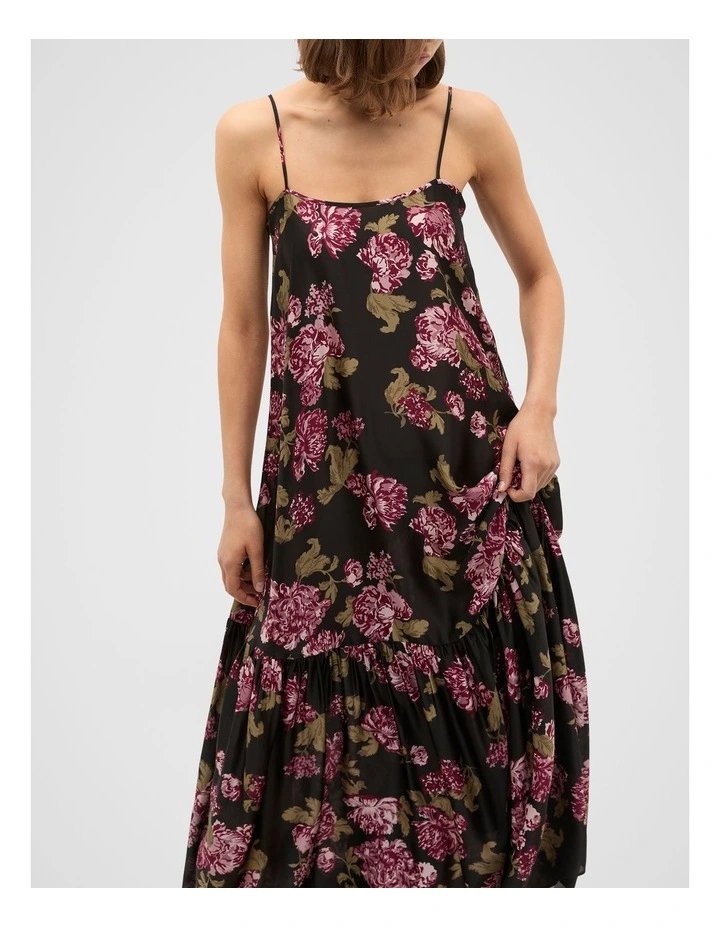 Silk Floral Midi Dress in Multi image 3